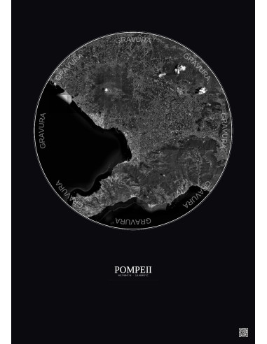 Pompeii Satellite View Poster 20km B&W | Gravura – Dark background