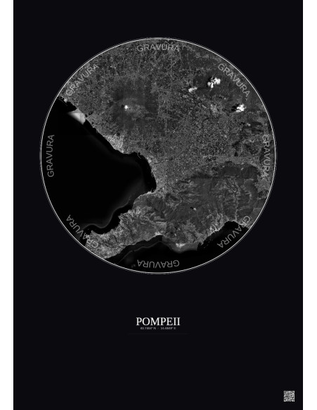 Pompeii Satellite View Poster 20km B&W | Gravura – Dark background