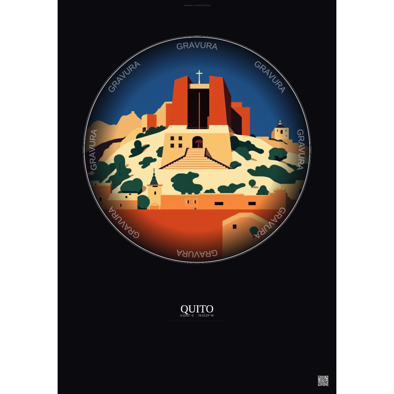 Affiche Quito – Poster illustration vintage – La Capilla Del Hombre | Gravura – Fond foncé