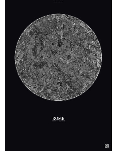 Rome Satellite View Poster 10km B&W | Gravura – Dark background