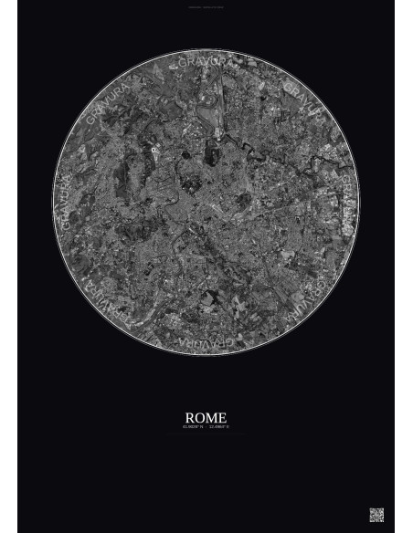 Rome Satellite View Poster 10km B&W | Gravura – Dark background
