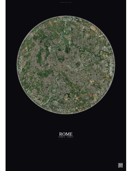 Affiche Rome – Poster vue satellite 10km Couleur | Gravura – Fond foncé
