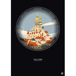 Affiche Tallinn – Poster illustration vintage – Tallinn | Gravura – Fond foncé