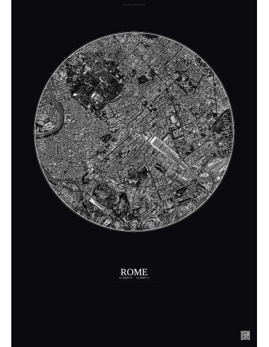 Affiche Rome – Poster vue satellite 2.5km N&B | Gravura – Fond foncé