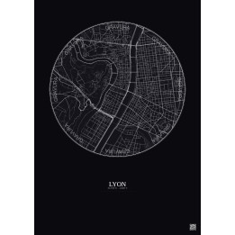 Lyon City Map Poster 2.5km | Gravura – Dark background