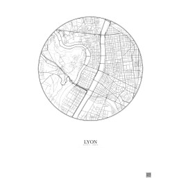 Lyon City Map Poster 2.5km | Gravura – Light background