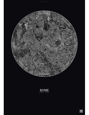 Affiche Rome – Poster vue satellite 6km N&B | Gravura – Fond foncé