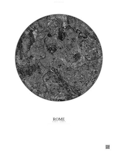 Affiche Rome – Poster vue satellite 6km N&B | Gravura – Fond clair