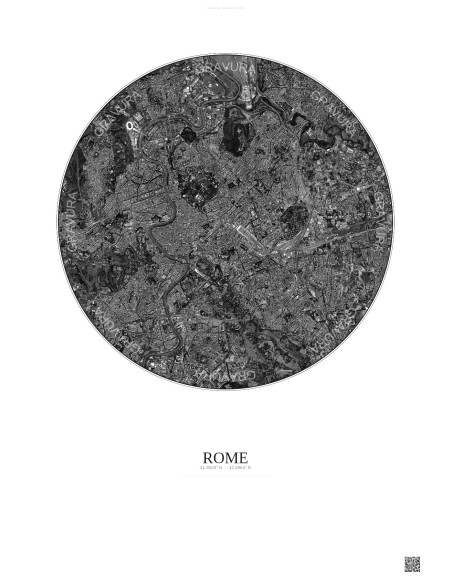 Affiche Rome – Poster vue satellite 6km N&B | Gravura – Fond clair
