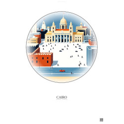 Affiche Cairo – Poster illustration vintage – Tahrir Square | Gravura – Fond clair