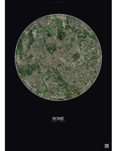 Rome Satellite View Poster 6km Color | Gravura – Dark background