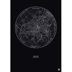 Affiche Lille – Poster carte de ville 10km | Gravura – Fond foncé