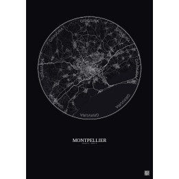 Montpellier City Map Poster 20km | Gravura – Dark background