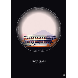 Affiche Addis Ababa – Poster illustration vintage – Addis Ababa Stadium | Gravura – Fond foncé