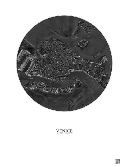 Affiche Venice – Poster vue satellite 2.5km N&B | Gravura – Fond clair