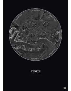 Affiche Venice – Poster vue satellite 2.5km N&B | Gravura – Fond foncé
