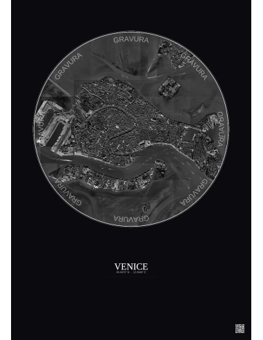 Affiche Venice – Poster vue satellite 2.5km N&B | Gravura – Fond foncé