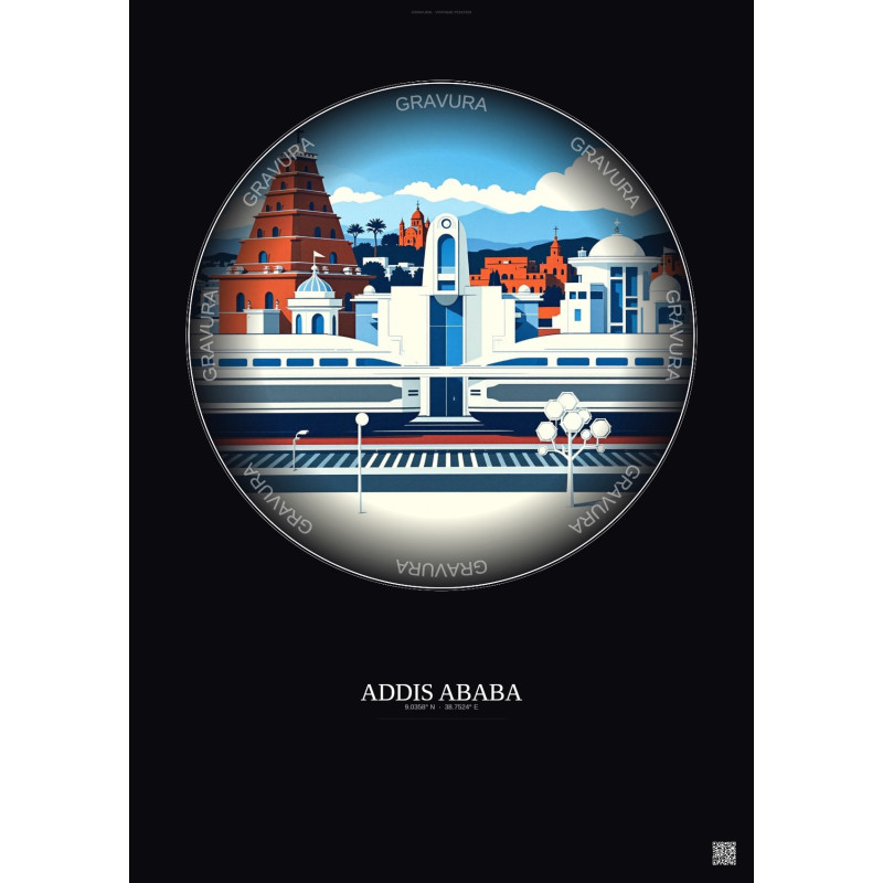 Affiche Addis Ababa – Poster illustration vintage – Addis Ababadjibouti Railway | Gravura – Fond foncé