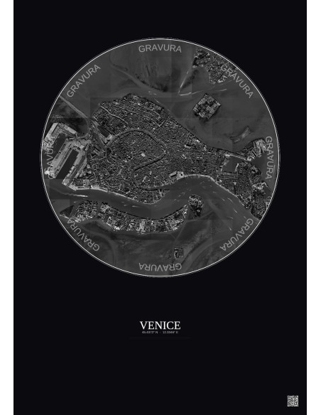 Affiche Venice – Poster vue satellite 2.5km N&B | Gravura – Fond foncé