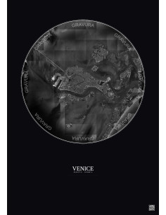 Affiche Venice – Poster vue satellite 5km N&B | Gravura – Fond foncé