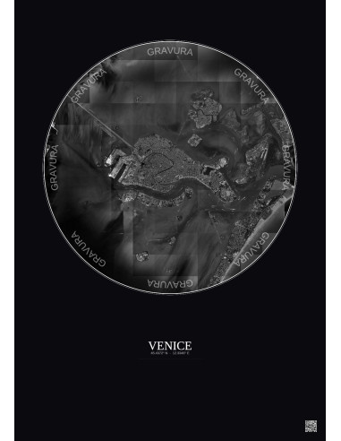 Venice Satellite View Poster 5km B&W | Gravura – Dark background