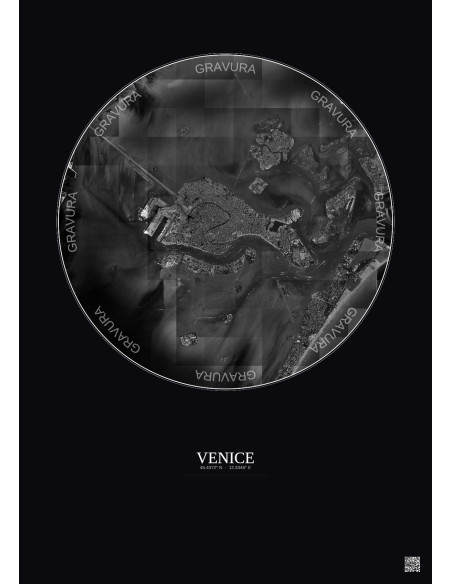 Venice Satellite View Poster 5km B&W | Gravura – Dark background