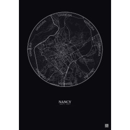 Nancy City Map Poster 6km | Gravura – Dark background