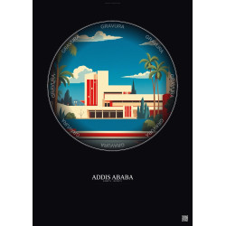 Affiche Addis Ababa – Poster illustration vintage – National Museum Of Ethiopia | Gravura – Fond foncé