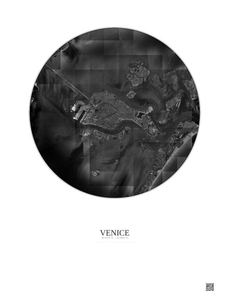 Affiche Venice – Poster vue satellite 5km N&B | Gravura – Fond clair