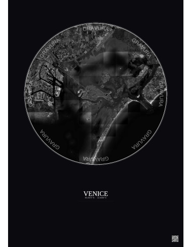 Venice Satellite View Poster 10km B&W | Gravura – Dark background
