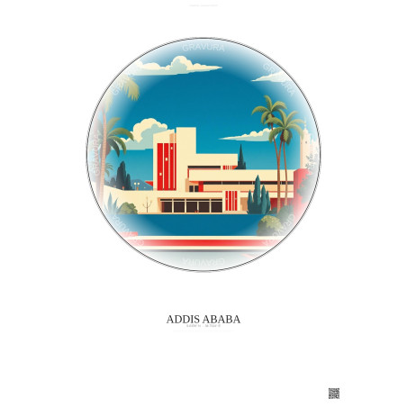 Addis Ababa Vintage Travel Poster – National Museum Of Ethiopia | Gravura – Light background