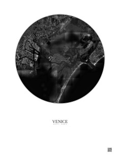 Affiche Venice – Poster vue satellite 10km N&B | Gravura – Fond clair