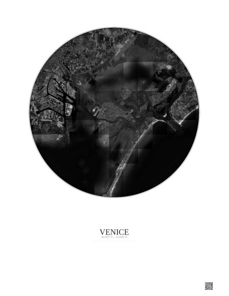 Affiche Venice – Poster vue satellite 10km N&B | Gravura – Fond clair