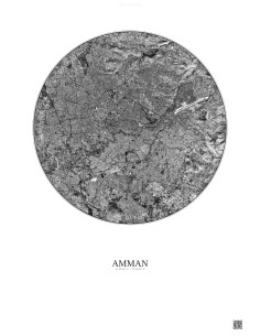 Affiche Amman – Poster vue satellite 10km N&B | Gravura – Fond clair