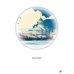 Affiche Helsinki – Poster illustration vintage – Helsinki Cathedral | Gravura – Fond clair