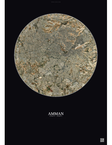 Affiche Amman – Poster vue satellite 10km Couleur | Gravura – Fond foncé