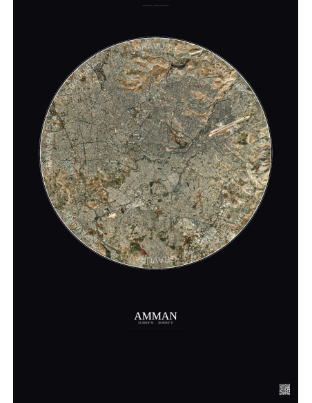 Affiche Amman – Poster vue satellite 10km Couleur | Gravura – Fond foncé