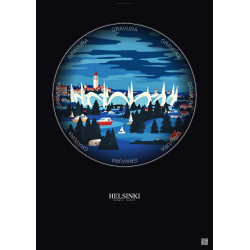 Affiche Helsinki – Poster illustration vintage – Helsinki Olympic Stadium | Gravura – Fond foncé