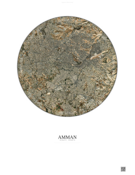 Amman Satellite View Poster 10km Color | Gravura – Light background