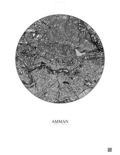 Affiche Amman – Poster vue satellite 2.5km N&B | Gravura – Fond clair