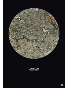 Affiche Amman – Poster vue satellite 2.5km Couleur | Gravura – Fond foncé