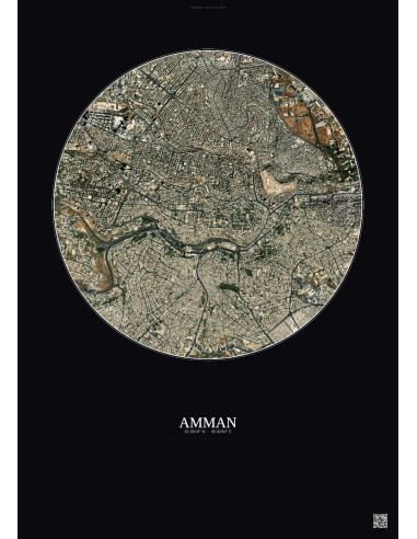 Affiche Amman – Poster vue satellite 2.5km Couleur | Gravura – Fond foncé