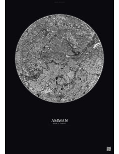Affiche Amman – Poster vue satellite 6km N&B | Gravura – Fond foncé