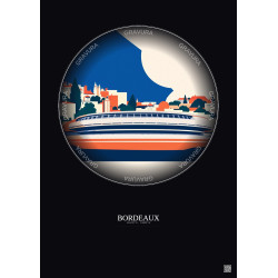 Affiche Bordeaux – Poster illustration vintage – Stade Atlantique | Gravura – Fond foncé