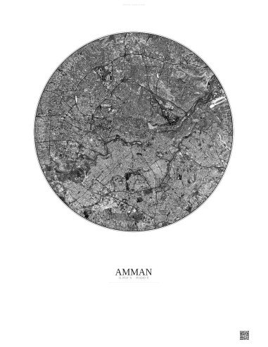 Amman Satellite View Poster 6km B&W | Gravura – Light background