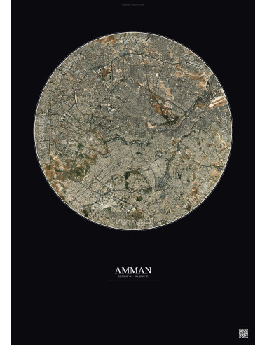 Affiche Amman – Poster vue satellite 6km Couleur | Gravura – Fond foncé