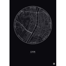 Affiche Lyon – Poster carte de ville 2.5km | Gravura – Fond foncé