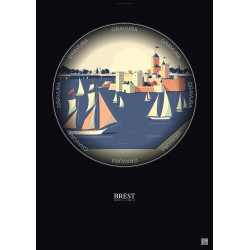 Affiche Brest – Poster illustration vintage – Brest | Gravura – Fond foncé