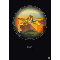Affiche Brest – Poster illustration vintage – Brest Fortress | Gravura – Fond foncé