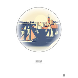 Affiche Brest – Poster illustration vintage – Brest | Gravura – Fond clair